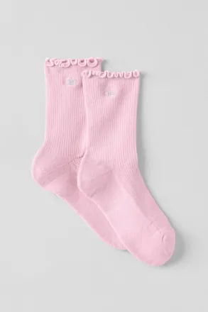 Alo | Womens Lettuce Edge Socks in Pink Marshmallow, Size: Medium/Large