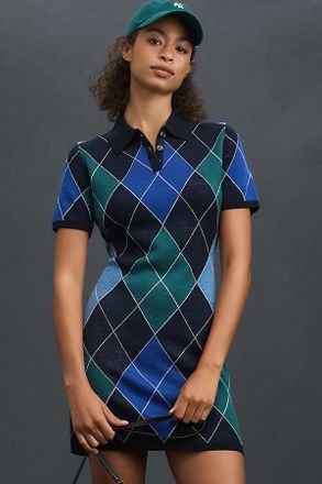 Rowing Blazers Short-Sleeve Argyle Sweater Mini Dress