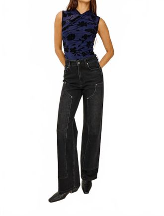 Rails Lauris Velvet-Flocked Top In Navy
