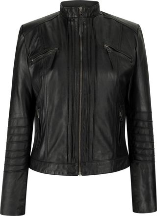 TruClothing Leather Biker Slim Fit Jacket With Nehru Collar