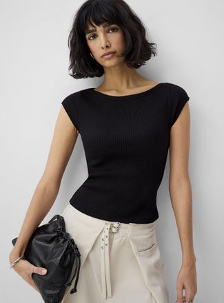 Icone Womens Finely ribbed cap-sleeve cropped T-shirt