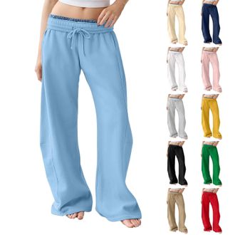 Generic Sweatpants for Women UK Wide Leg Lounge Pants Comfy Baggy Trousers - Sweatpants for Women Baggy Low Rise - Drawstring Linen Trousers Straight Leg Bott