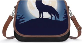 Generic Howling Wolf at Moon Womens Crossbody Bag Fashion Shoulder Handbags Message Tote Bag with Adjustable Strap