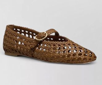 Stuart Weitzman woven buckle mary jane flat loafers