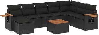 vidaXL Set De Sof&aacute;s De Jard&iacute;n 8 Piezas Y Cojines Rat&aacute;n Sint&eacute;tico Negro Vidaxl