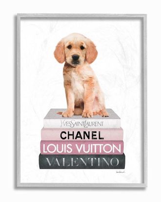 Stupell Industries Adorable Puppy Sitting On Glam Fashion Book Wall Art