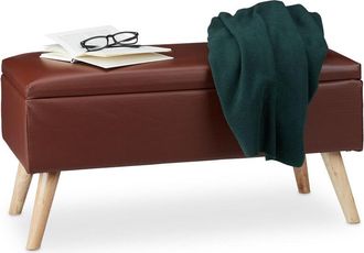 Relaxdays Relaxdays - Panca Contenitore, 40 l, Similpelle, Gambe in Legno, Cassapanca Imbottita, Sedia,HLP 40 x 80 x 39,5 cm,marrone