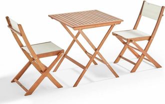 Oviala Oviala - Mesa cuadrada 70 x 70 cm y 2 sillas plegables de textileno eucalipto