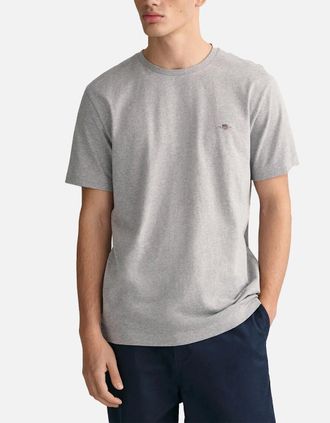 GANT Mens Gant Mens T Shirts Shield Logo Crew Neck Short Sleeve Cotton Summer Casual Tee - Grey - Size: 40
