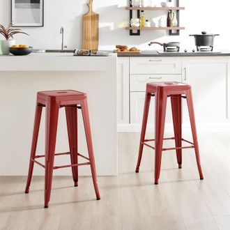 Furniturebox Set of 2 Colton Tolix Style Metal Stackable Retro Industrial Bar Stools in Red