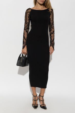 Valentino Garavani Pencil Dress With Lace Sleeves, Womens, Black