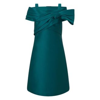 Alberta Ferretti Elegant Kort Jurkje met Strik - Dames - Feestkleedjes - Blauw - S - Polyester - Kleedjes