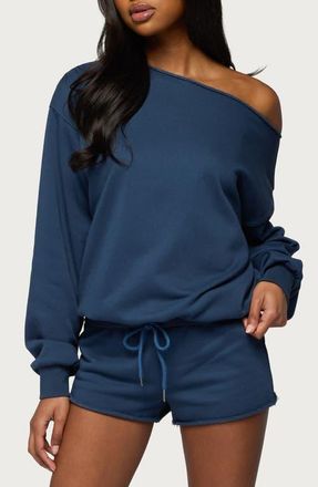 Edikted Juana One-Shoulder Sweatshirt in Navy at Nordstrom, Size X-Small