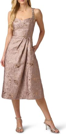 Adrianna Papell Metallic Jacquard Sleeveless Cocktail Dress in Candied Ginger at Nordstrom, Size 18