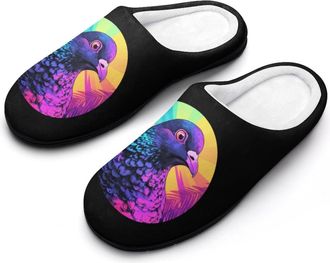 Generic Vintage Pigeon 90s Mens Slippers Slip On Comfortable Fleece Cotton House Shoes Winter