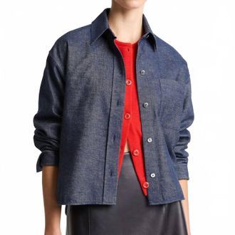 Vince Cropped Long Sleeve Shirt In Indigo