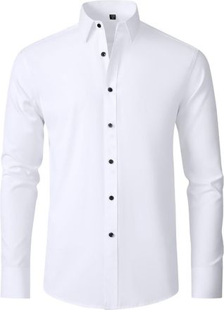 Generic Mens Dress Shirt, The Stretch Dress Shirt, Mens Solid Long Sleeve Wrinkle-Free Casual Button Down Shirts, Business Shirts (White,XXS)