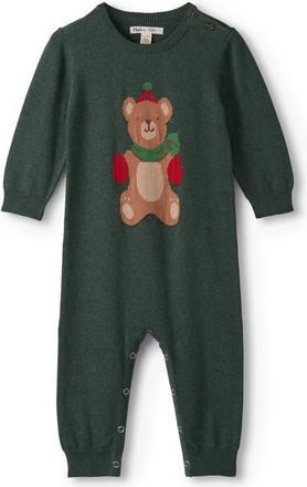Hatley Intarsia Teddy Bear Cotton Sweater Romper in Green at Nordstrom, Size 18-24M