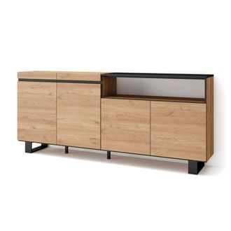 Skraut Home Credenza, Mobile, Cucina, Madia, Mobile Ingresso, 200x87x35cm, 4 Porte, Design Industriale, Stile Moderno, Rovere E Nero - Skraut Home