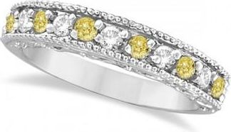 Allurez Fancy Yellow Canary & White Diamond Ring Anniversary Band 14k White Gold (0.30ct)
