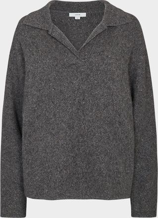 Vince Donegal Plush Cashmere Dolman-Sleeve Polo Sweater