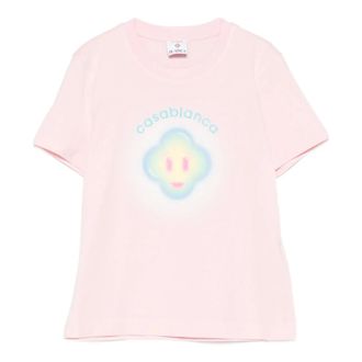 Casablanca T-Shirts, female, Pink, Size: XS Airbrush Smiley Fitted Short-Sleeve T-Shirt