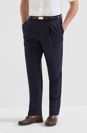 Brunello Cucinelli Leisure fit trousers with pleats in Navy Blue at Nordstrom, Size 56 It