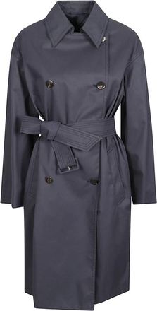 Max Mara Katoenen Trenchcoat - Dames - Jas met riem - Blauw - XS - Katoen - Jassen