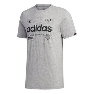 adidas Mens adidas Alphabet Numeric Printing Casual Sports Breathable Round Neck Short Sleeve Gray T-Shirt FM6283