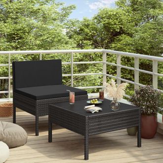 vidaXL Set Muebles De Jard&iacute;n 2 Piezas Y Cojines Rat&aacute;n Sint&eacute;tico Negro Vidaxl