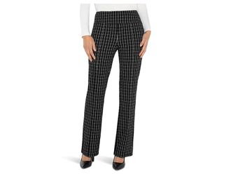 Liverpool L.A. Mid-Rise Pearl Full Length Flare Pants with Pintucks Womens Clothing Black White Windowpane Check : SM 31