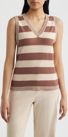 Wit & Wisdom Stripe V-Neck Sweater Vest in Macadamia/light Cacao Powder at Nordstrom, Size X-Small