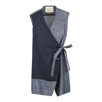 Alessia Santi Waistcoats, female, Blue, L, Linen and Cotton Sleeveless Gilet