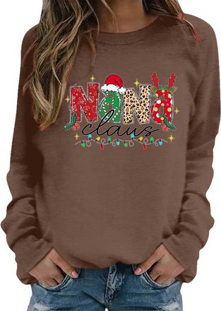Generic Nana Claus Sweatshirt for Women Christmas Grandma Long Sleeve Shirts Christmas Mimi Grammy Nana Claus Pullover Tops Jumpers for Women uk