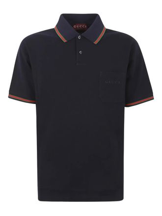 Gucci chest-pocket polo shirt - men - Cotton/Spandex/Elastane - L - Blue