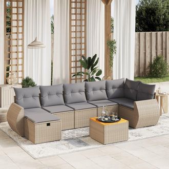 vidaXL Juego De Sof&aacute;s Jard&iacute;n Con Cojines Beige Mezcla 8 Pzas Rat&aacute;n Pe Vidaxl