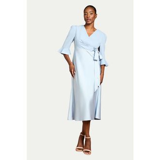 Coast Satin Back Crepe Wrap Dress in Pale Blue at Nordstrom, Size 10