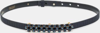 Oscar De La Renta Oscar De La Renta Navy Blue Satin Crystal Embellished Waist Belt