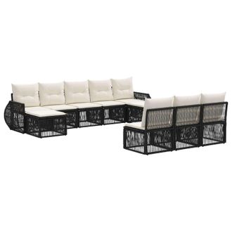 vidaXL Conjunto De Sof&aacute;s De Jard&iacute;n 10 Pcs Negro Y Blanco Crema Vidaxl