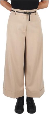 Alessia Santi Wijde Geknipte Broek met Riem - Dames - Wijde Broeken - Beige - XS - Polyester - Broeken