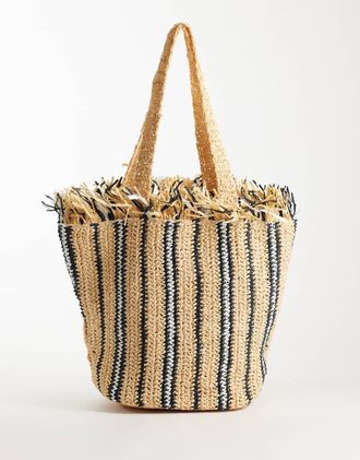 Asos Maxi borsa a righe multicolore con bordi sfrangiati