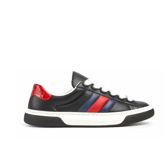 Gucci Schoenen, Heren, Zwart, 41 EU, Leer, Ace Low-Top Sneakers