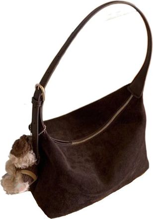Generic Women Suede Shoulder Bag Handbags, Casual Retro Soft Faux Suede Crossbody Bag Work Tote Handbag(Coffee)