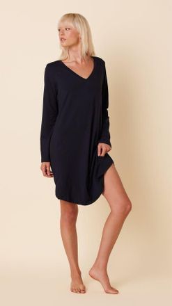 The Cats Pajamas Pima Knit Long-Sleeved Sleep Shirt in Classic Midnight at Nordstrom, Size X-Small