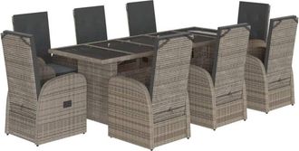 vidaXL 9 Piece Garden Dining Set with Cushions Grey Poly Rattan vidaXL