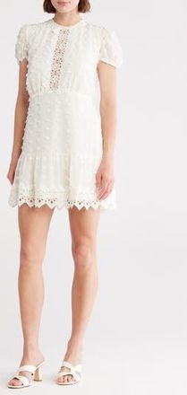 By Design Romee Puff Sleeve Lace Trim Clip Dot Minidress in Gardenia at Nordstrom Rack, Size X-Large