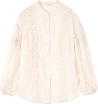 Oltre Katoenen Mousseline Blouse met Haakwerk - Dames - Overhemden - Wit - L - Katoen - Overhemden
