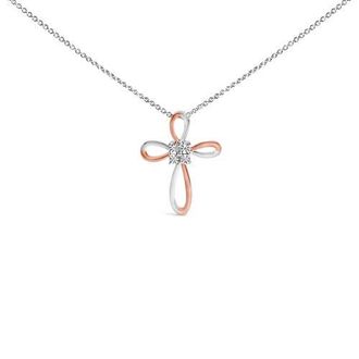House of Brilliance 10K Rose Gold Plated Sterling Silver Diamond Accent Cross Pendant Necklace at Nordstrom