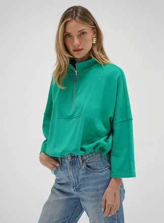 LnA Summer Terry Zip Sweatshirt in Holly Green at Nordstrom, Size X-Small