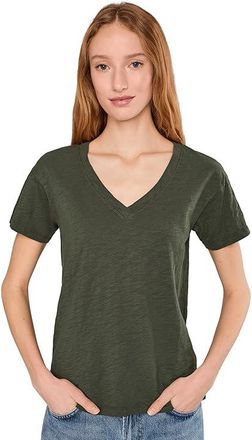 Mod-o-doc Short Sleeve V-Neck Boxy T-Shirts Womens Clothing Elm Green : LG (US 12-14), Cotton